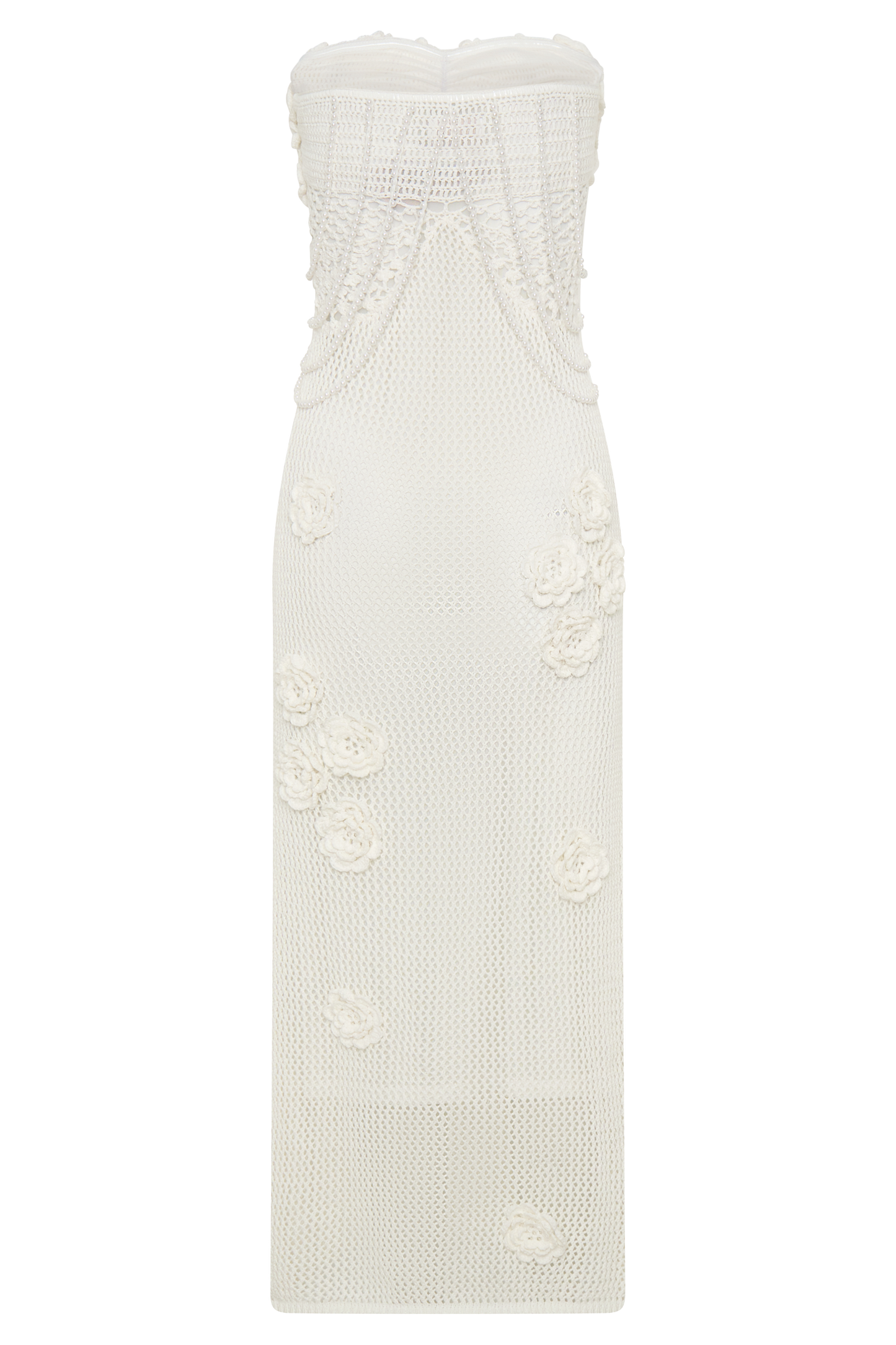 Vestido Midi de ganchillo con flores de Samantha - Marfil