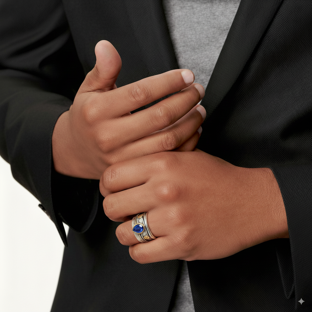 Anillo vintage de plata con zafiro azul
