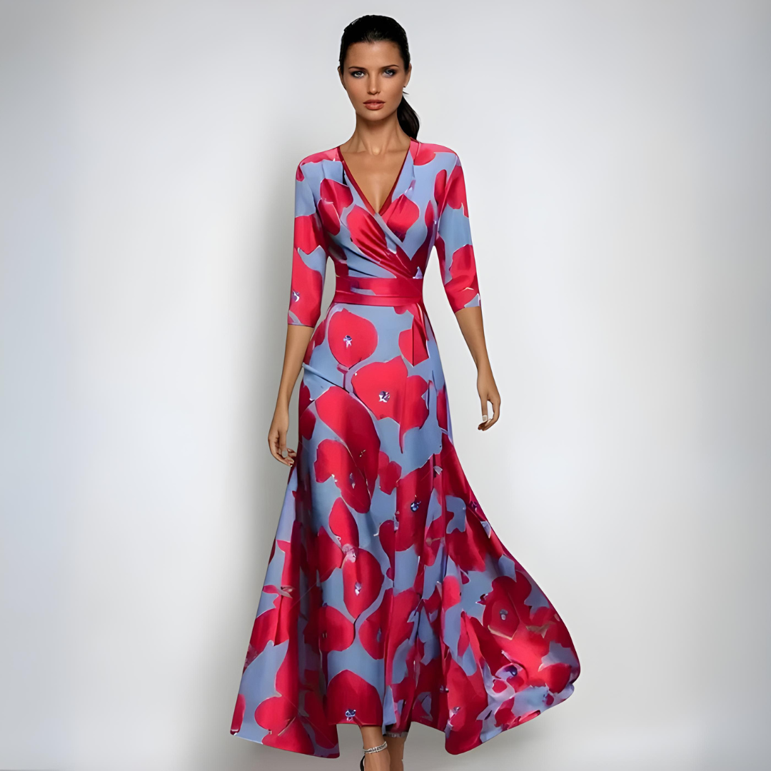 Hailey | Elegante vestido largo cruzado con estampado floral