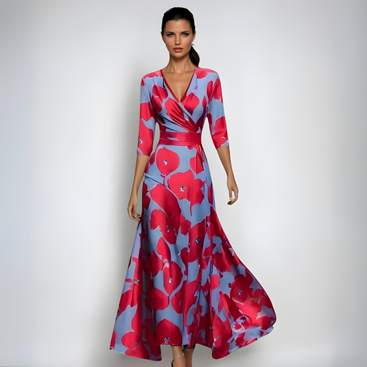 Hailey | Elegante vestido largo cruzado con estampado floral