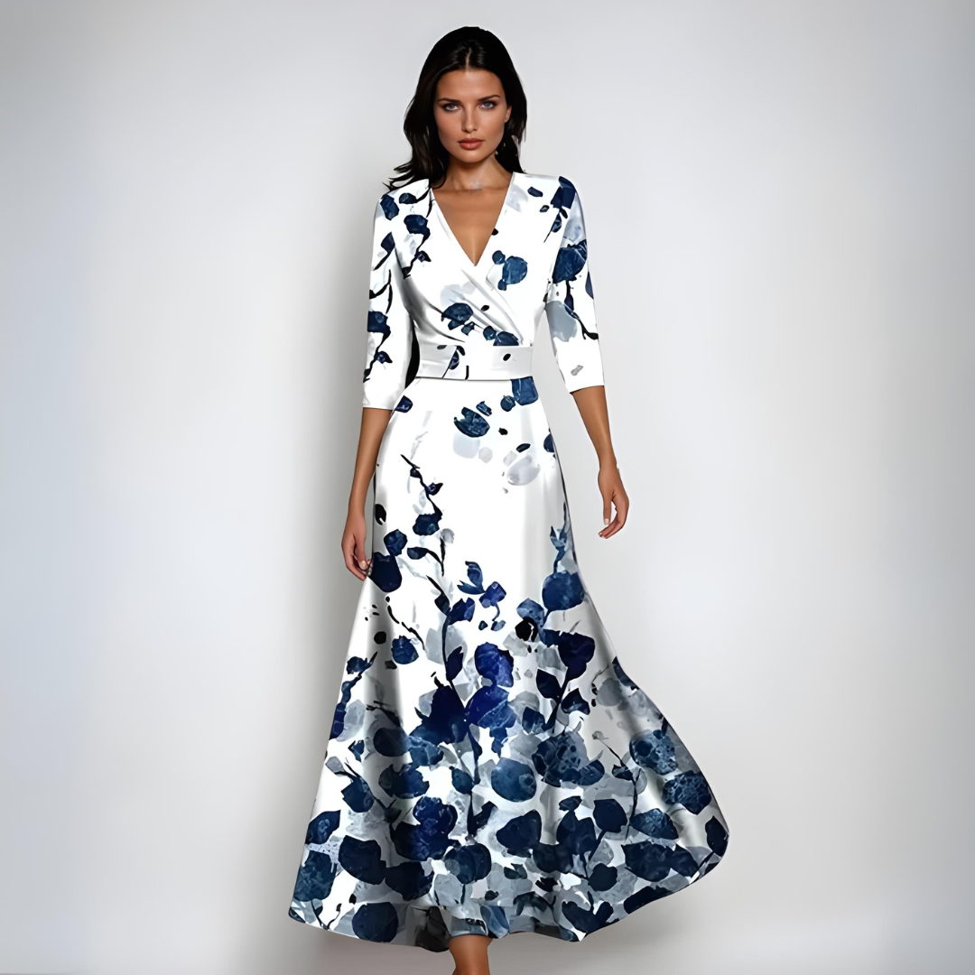 Hailey | Elegante vestido largo cruzado con estampado floral