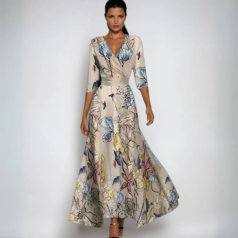 Hailey | Elegante vestido largo cruzado con estampado floral