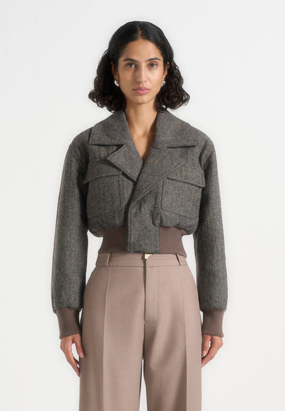 Noelia - Chaqueta bomber con solapa de lana en espiga - Gris