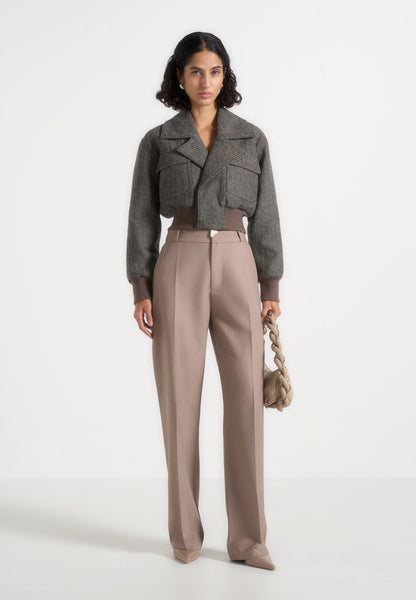 Noelia - Chaqueta bomber con solapa de lana en espiga - Gris