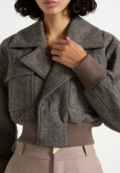 Noelia - Chaqueta bomber con solapa de lana en espiga - Gris