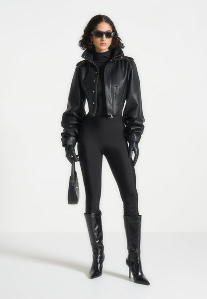 Solange - Chaqueta corsé con mangas remachadas de cuero - Negro