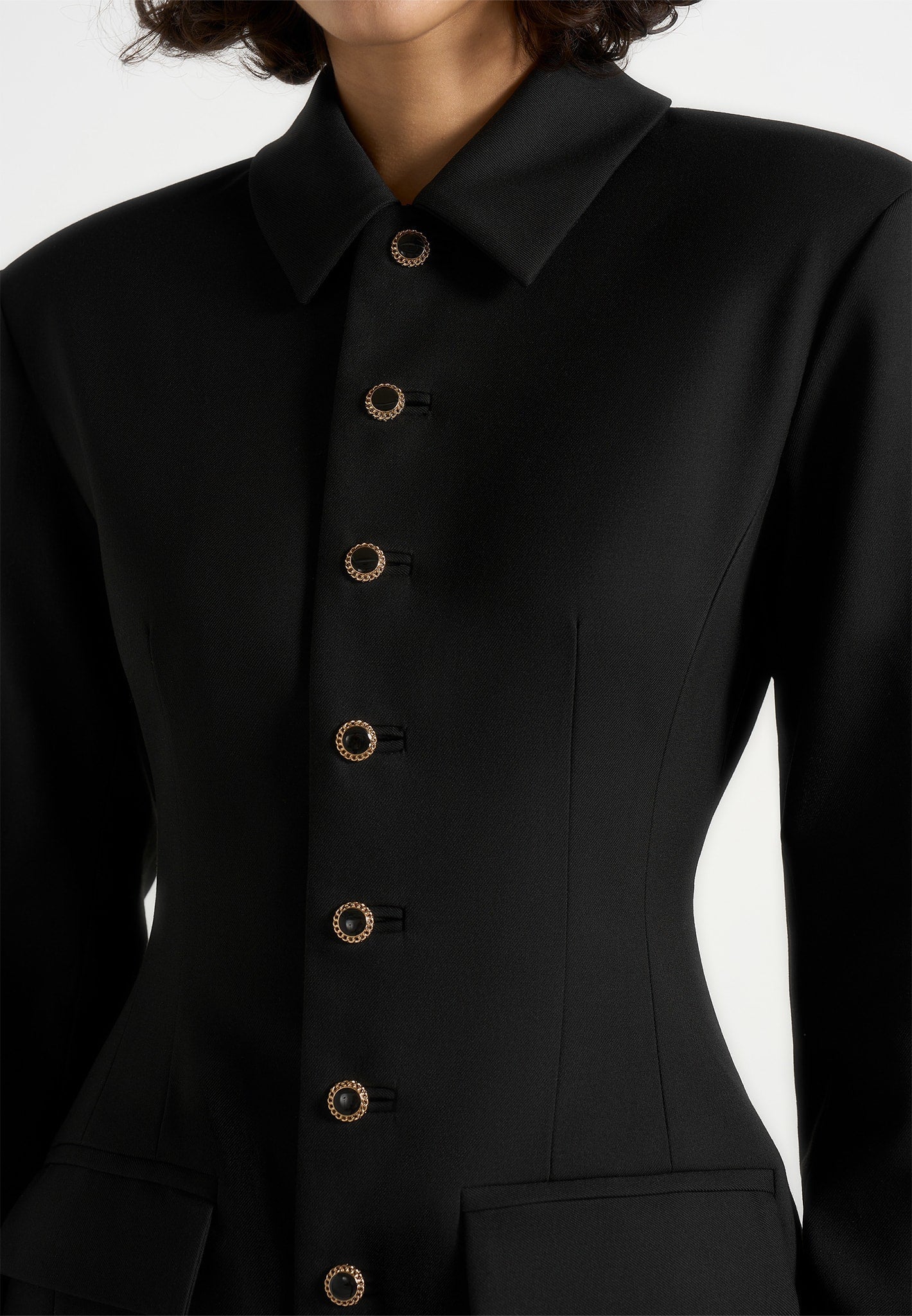 Amaya - Vestido blazer con botones y corte de reloj de arena - Negro