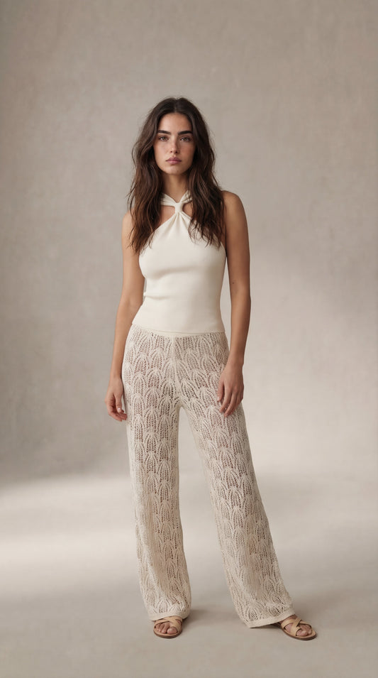 Top de punto con escote cruzado Angelika - Marfil