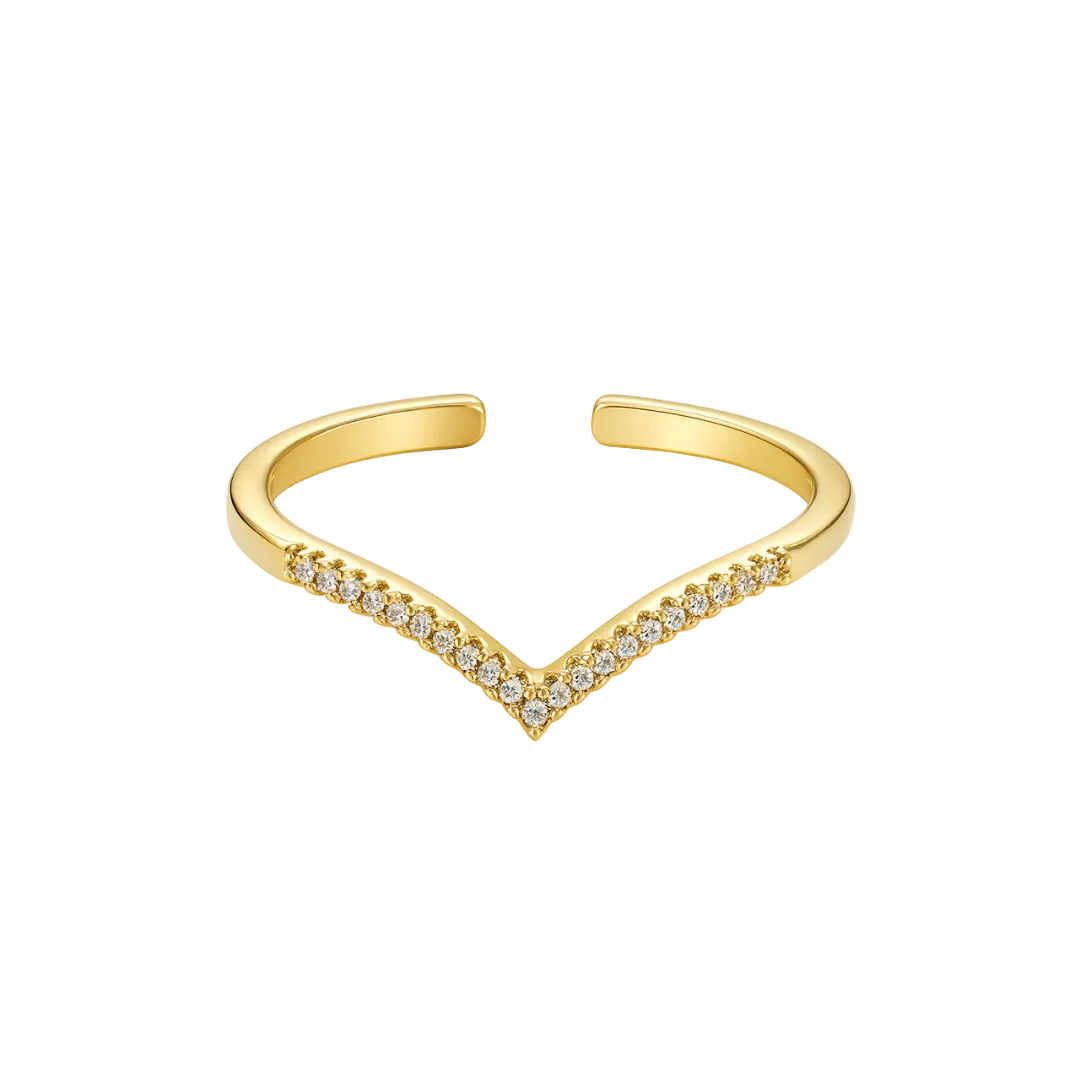ANILLO VALENTINA ROCHE DORADO EN V CON CIRCONITAS