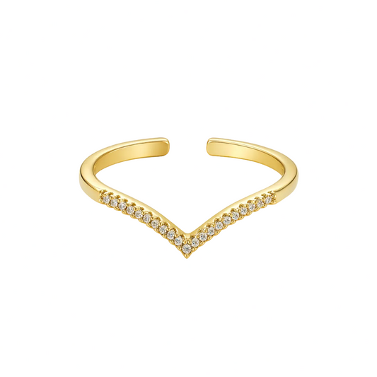 ANILLO VALENTINA ROCHE DORADO EN V CON CIRCONITAS