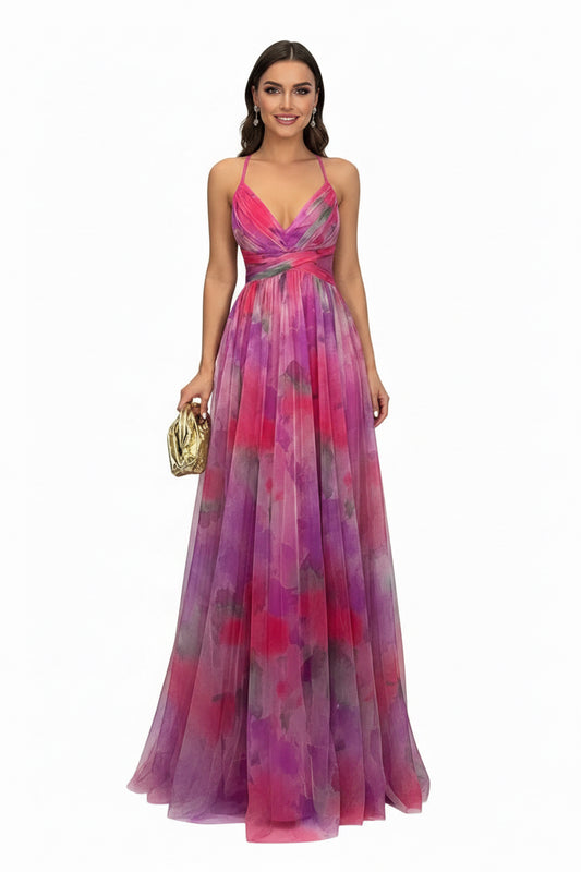 Giselle |Encantador vestido largo con estampado floral Rosa