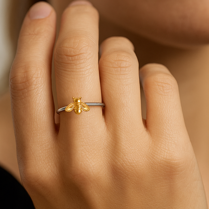 ANILLO VALENTINA ROCHE BICOLOR CON DETALLE DORADO