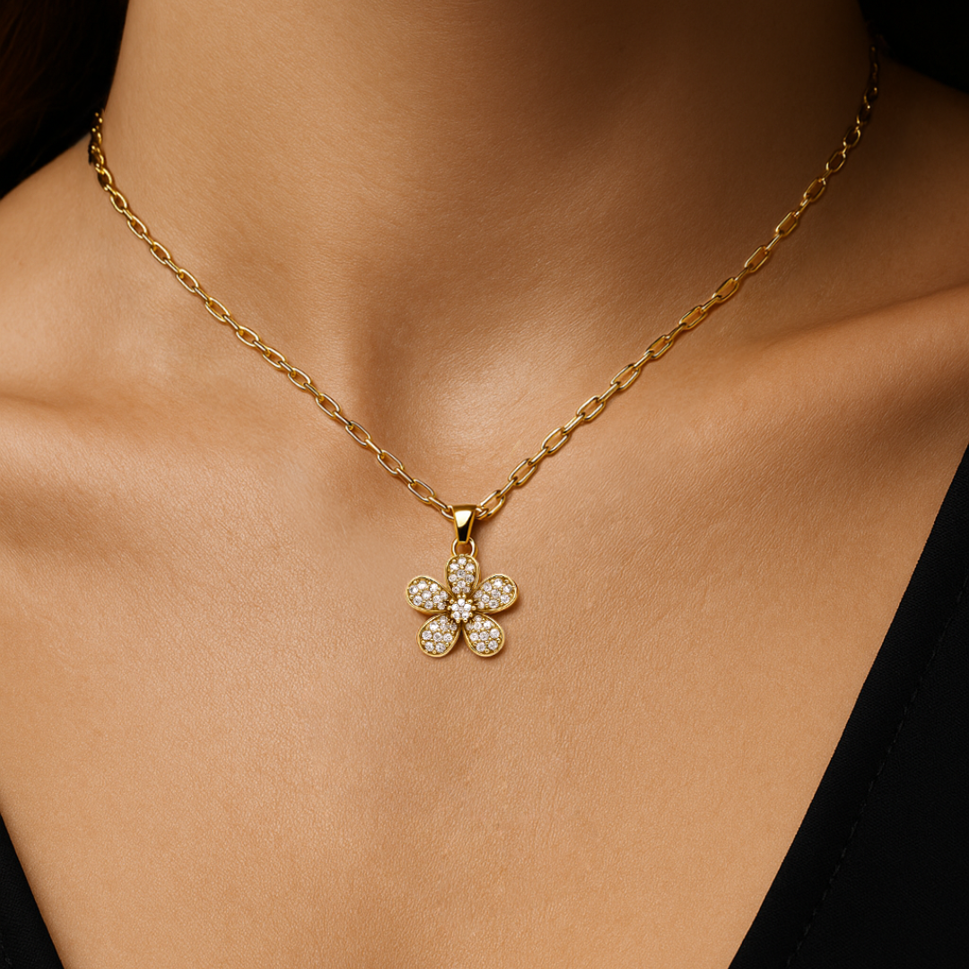 COLLAR VALENTINA ROCHE FLOR CON CIRCONITAS DORADAS