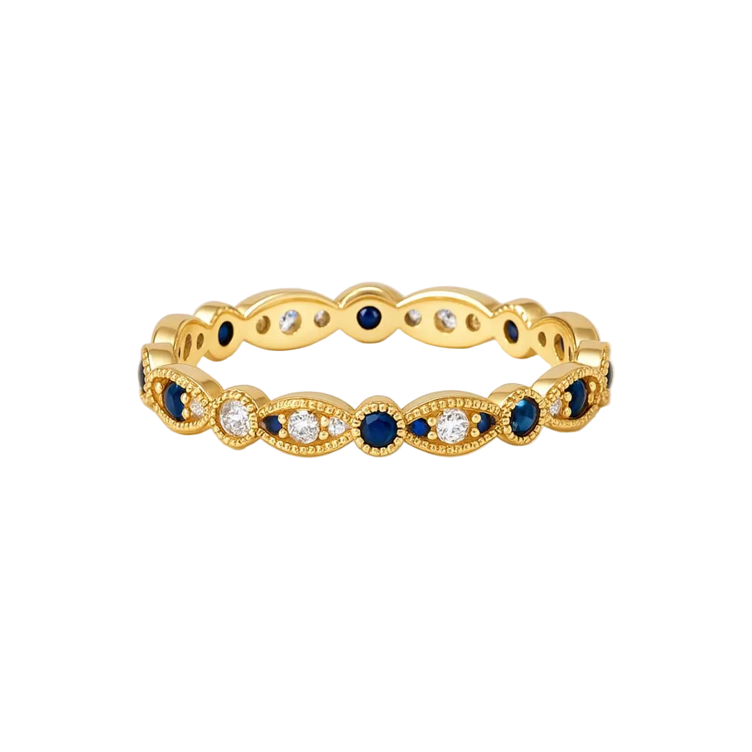 ANILLO VALENTINA ROCHE DORADO CON CIRCONITAS Y ZAFIROS