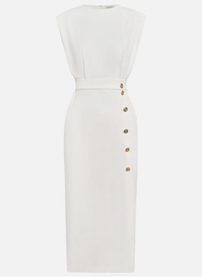 VESTIDO MIDI BLANCO ELEGANTE CON BOTONES