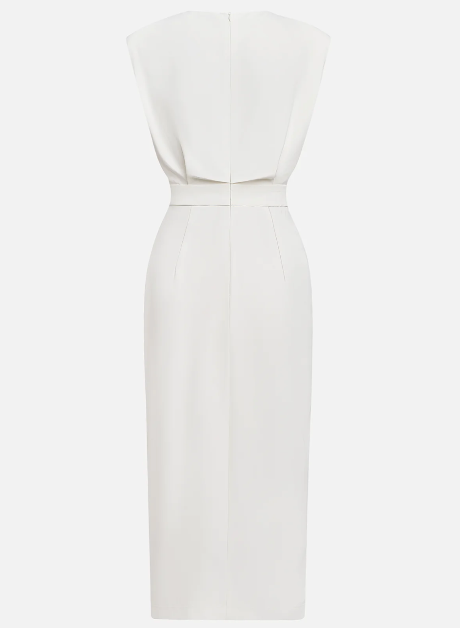 VESTIDO MIDI BLANCO ELEGANTE CON BOTONES