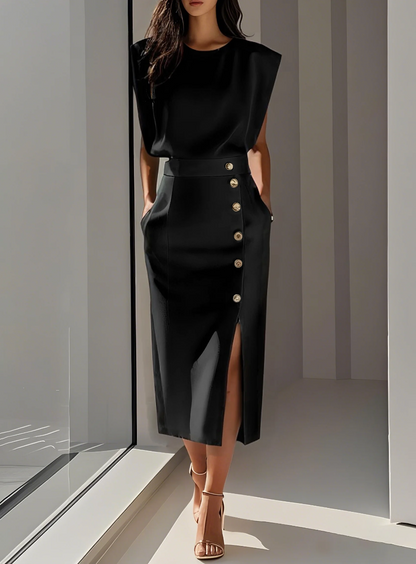 VESTIDO MIDI BLANCO ELEGANTE CON BOTONES