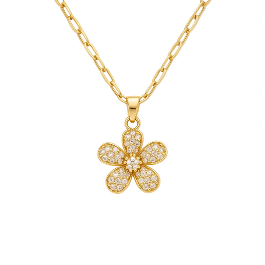 COLLAR VALENTINA ROCHE FLOR CON CIRCONITAS DORADAS