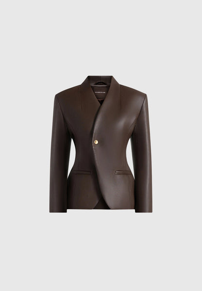 Ina - Blazer kimono de cuero con cintura ajustada - Marrón