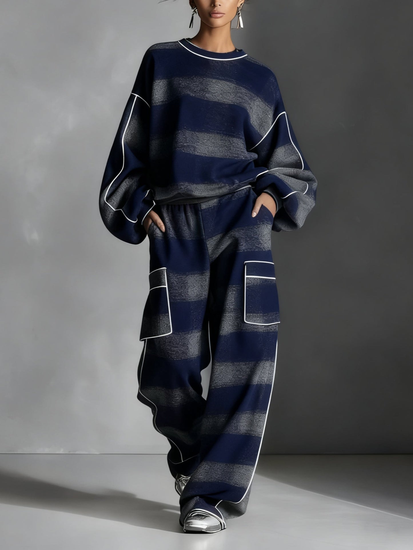 CONJUNTO DE PUNTO OVERSIZE DE DOS PIEZAS CON ESTAMPADO A CUADROS