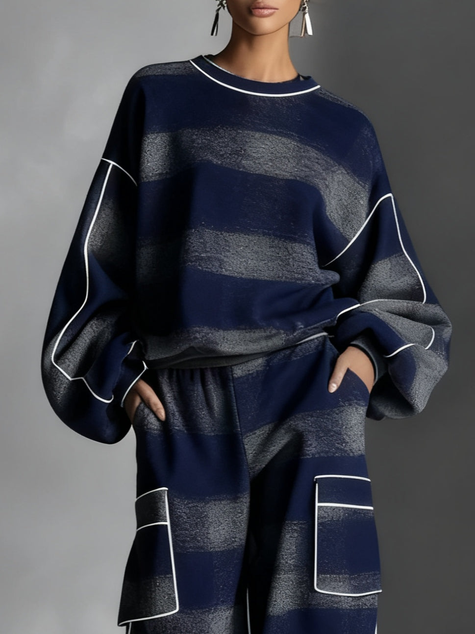 CONJUNTO DE PUNTO OVERSIZE DE DOS PIEZAS CON ESTAMPADO A CUADROS