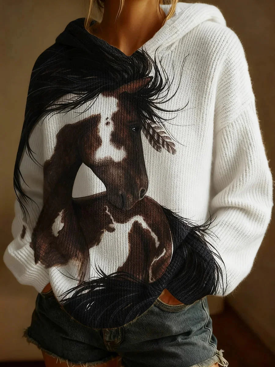 Nariella – Top casual con estampado retro de caballo