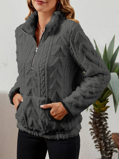 Naama – Suéter casual con media cremallera y bolsillo frontal