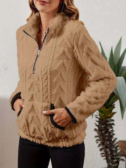 Naama – Suéter casual con media cremallera y bolsillo frontal