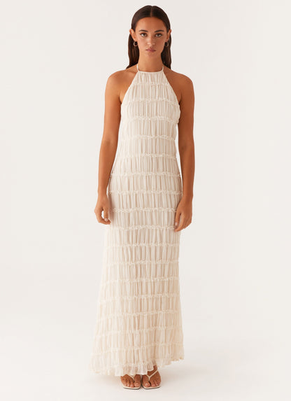 VESTIDO LARGO HALTER DE ENCAJE ELEGANTE