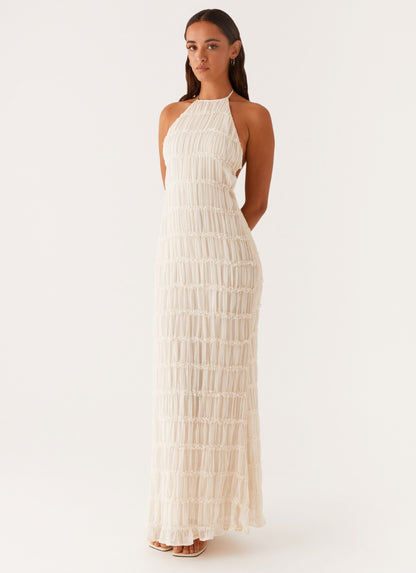 VESTIDO LARGO HALTER DE ENCAJE ELEGANTE