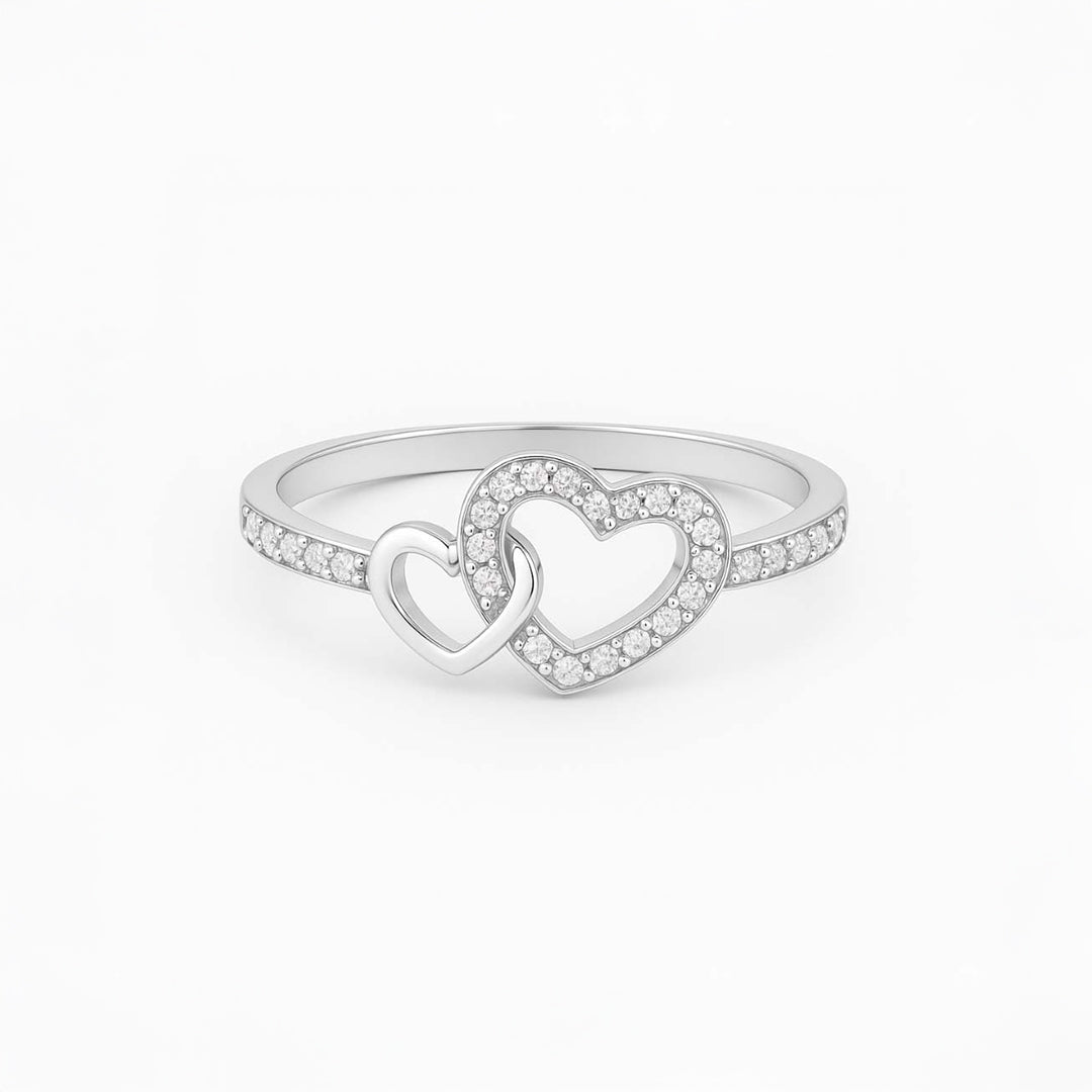 ANILLO VALENTINA ROCHE DOBLE CORAZÓN CON CIRCONITAS