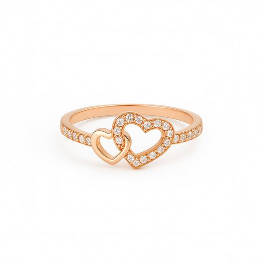 ANILLO VALENTINA ROCHE DOBLE CORAZÓN CON CIRCONITAS