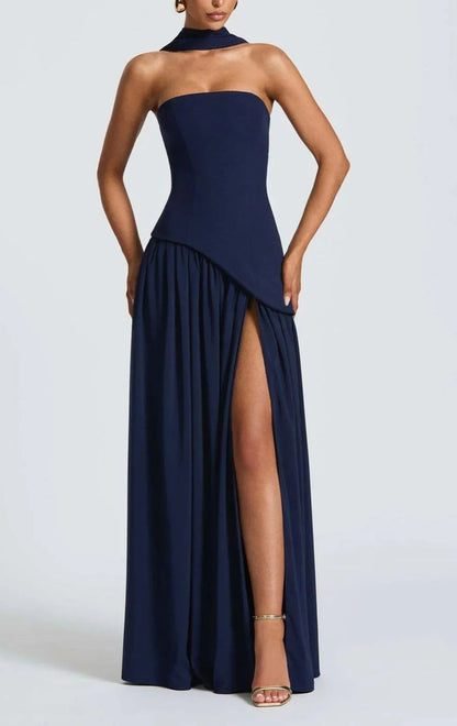 Madame – Vestido largo strapless con lazo