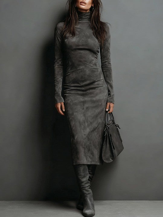 Jelina – Vestido de ante con cuello alto