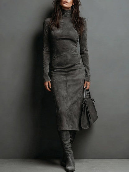 Jelina – Vestido de ante con cuello alto