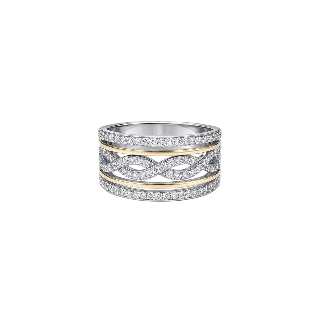 ANILLO VALENTINA ROCHE TRIPLE ARO BICOLOR ENTRELAZADO CON CIRCONITAS