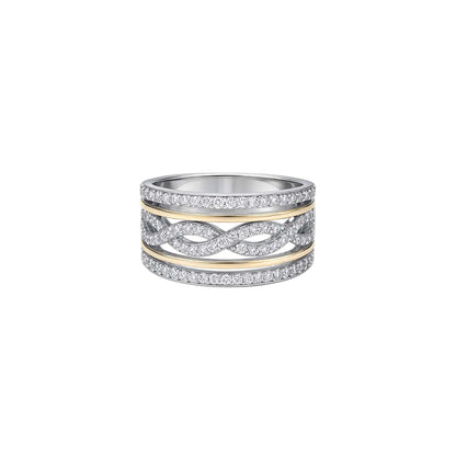 ANILLO VALENTINA ROCHE TRIPLE ARO BICOLOR ENTRELAZADO CON CIRCONITAS