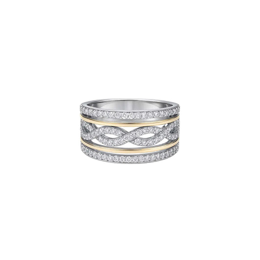 ANILLO VALENTINA ROCHE TRIPLE ARO BICOLOR ENTRELAZADO CON CIRCONITAS