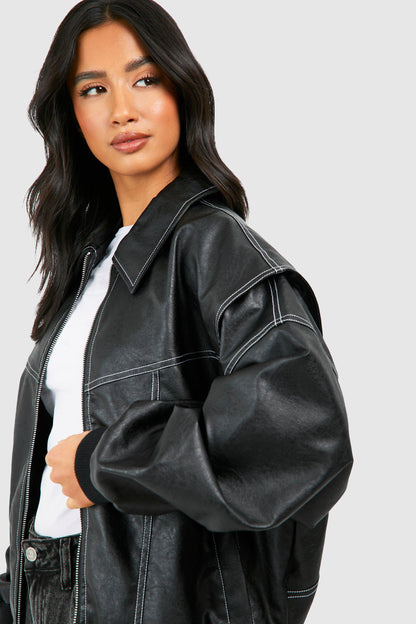 CHAQUETA EFECTO PIEL OVERSIZE