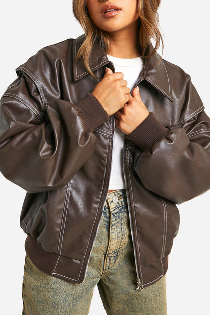 CHAQUETA EFECTO PIEL OVERSIZE