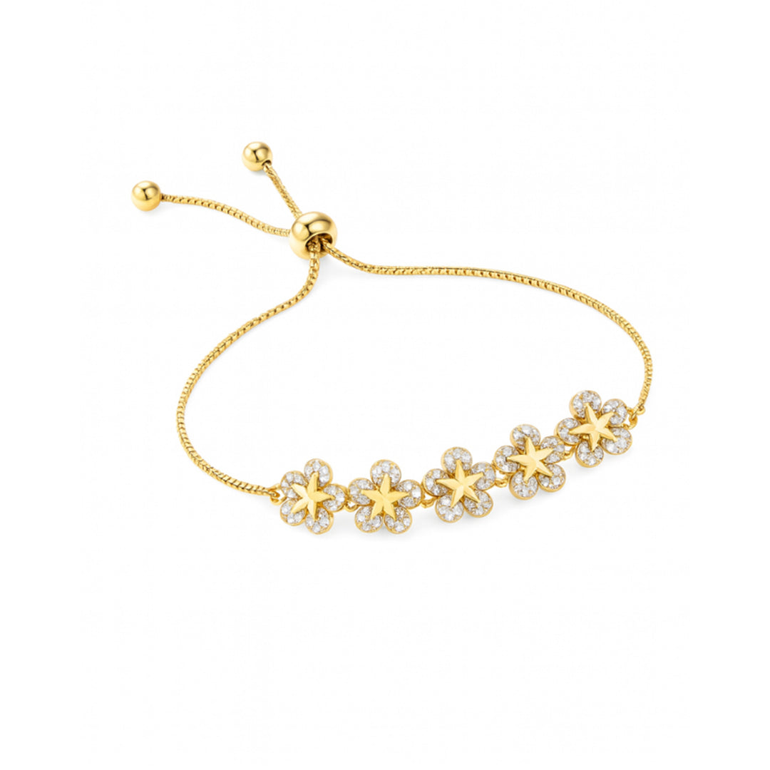 PULSERA VALENTINA ROCHE DORADA CON FLORES Y CIRCONITAS