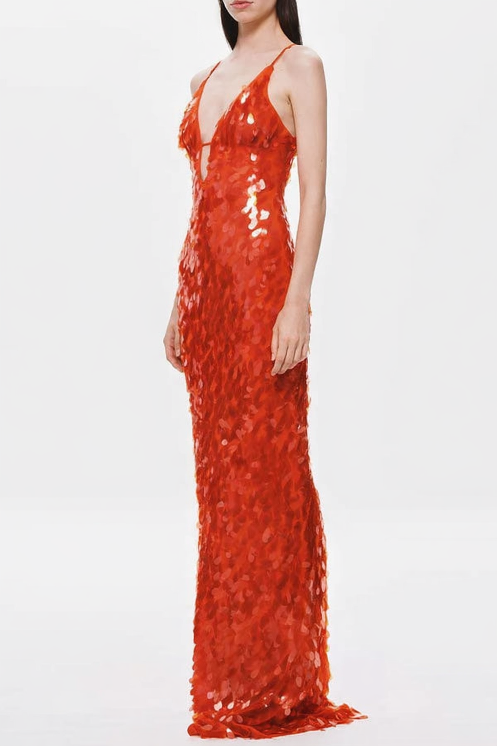 Vestido largo sin mangas con escote en U y corte en forma de escamas de pez con lentejuelas de Reshape Beauty