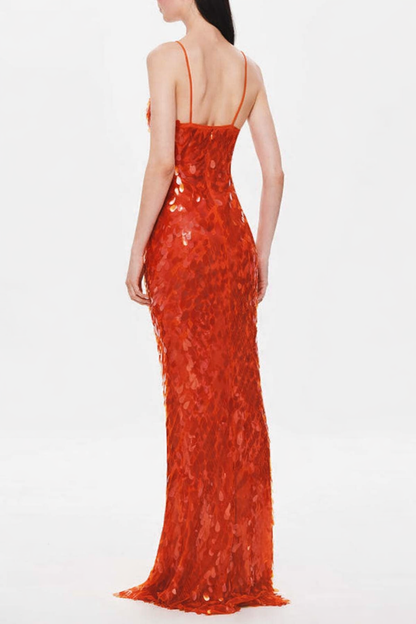 Vestido largo sin mangas con escote en U y corte en forma de escamas de pez con lentejuelas de Reshape Beauty