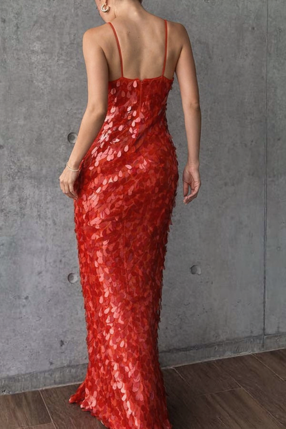 Vestido largo sin mangas con escote en U y corte en forma de escamas de pez con lentejuelas de Reshape Beauty